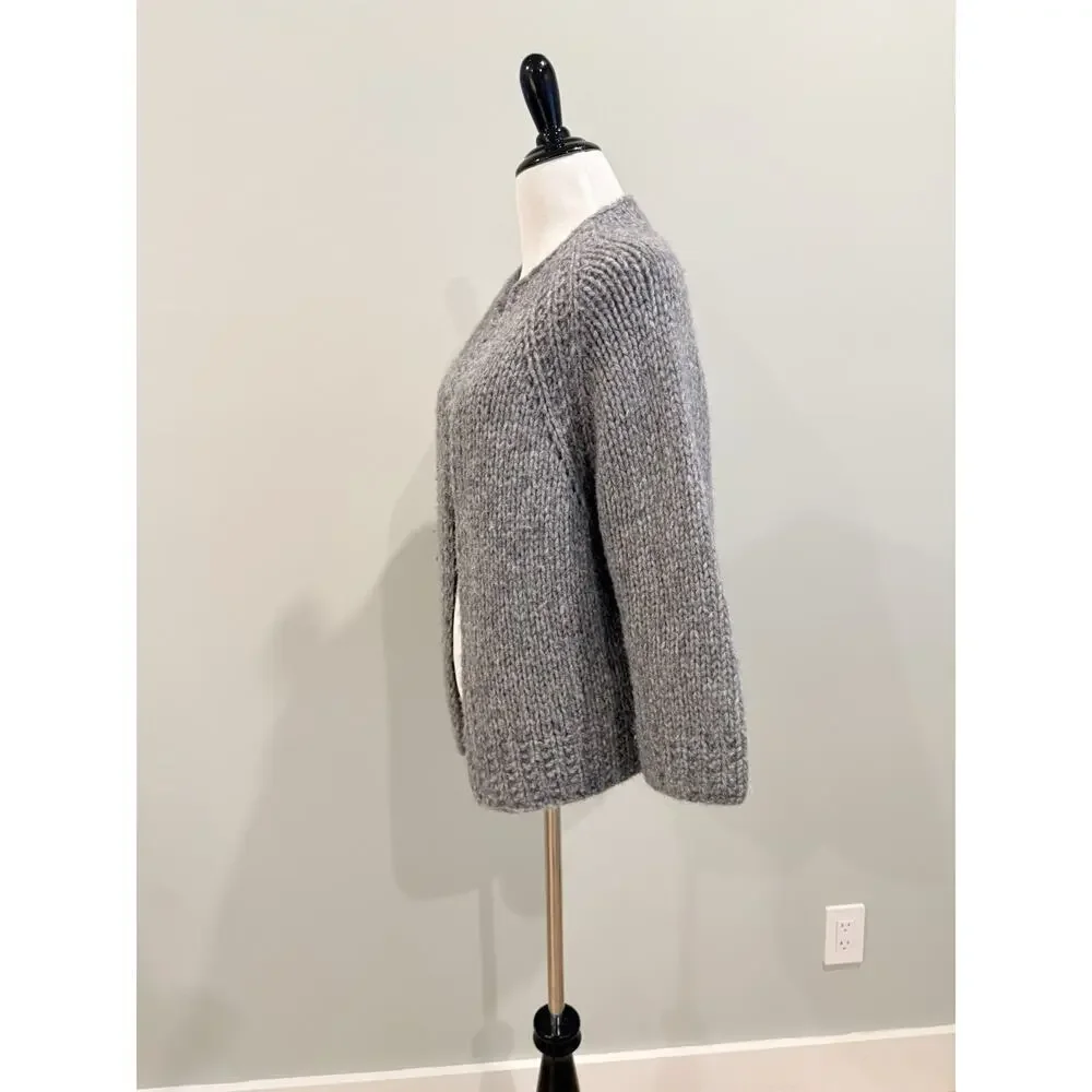 Handmade Hand Knit Chunky Cardigan Sweater Women’s M/L Gray Boxy Loose